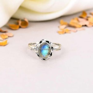 Labradorite Ring | Natural Gemstone | 925 Solid Sterling Silver Plated | Handmade Women&#39;s Jewelry | Blue Flash Crystal Ring