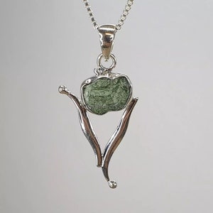 Genuine Moldavite Rough Pendant Natural Gemstone From Czech Republic 925 Sterling Silver Plated Handmade Designer Jewelry