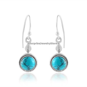 Turquoise Dangle Earrings: Ethnic Sterling Silver Boho Jewelry