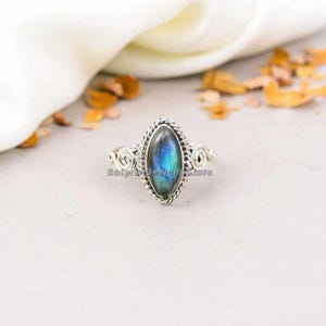 Labradorite Ring | Natural Gemstone | 925 Solid Sterling Plated Silver | Handmade Women&#39;s Jewelry | Blue Flash Crystal Ring