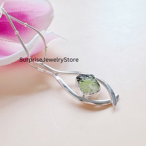 Genuine Moldavite Rough Pendant Natural Gemstone From Czech Republic 925 Sterling Silver Plated Handmade Designer Jewelry