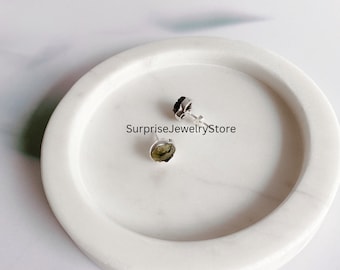 Moldavite Stud Earrings: Natural Czech Gemstone, 925 Sterling Silver