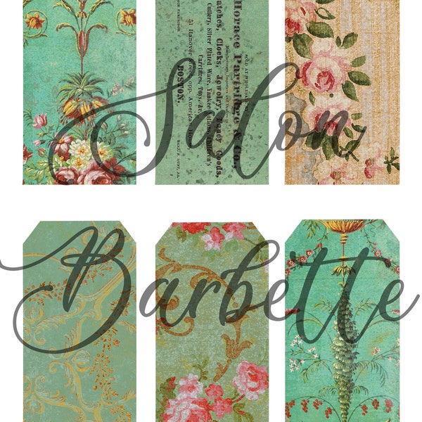 Tags - Green Floral - Instant Download - Vintage - Junk Journal - Scrapbooking - Mixed Media