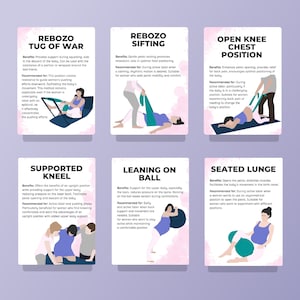 Cartes-éclair imprimables pendant le travail/positions de travail, outil d'éducation à l'accouchement, Naissance naturelle, positions de naissance rebozo, positions du ballon d'accouchement