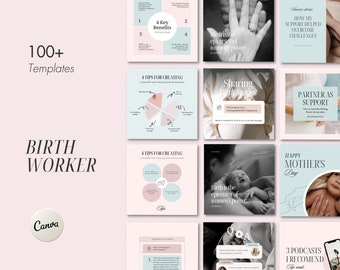 Instagram-berichtsjablonen | Doula socialemediapost | Instagram-bericht | Geboortewerker Instagram-bericht | Verloskundigenmarketing | Doula-branding
