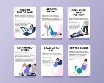 Labour/Labor Positions Printable Flashcards, Childbirth Education Tool, Natural Birth, Rebozo Birth Positions, Birthing Ball Positions