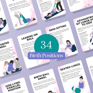 Cartes-éclair imprimables pendant le travail/positions de travail, outil d&#39;éducation à l&#39;accouchement, Naissance naturelle, positions de naissance rebozo, positions du ballon d&#39;accouchement
