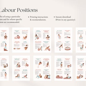 52 Flashcards voor arbeidsposities, voor doula's, verloskundigen, zwangere dames, prenten van hypnobirthinglessen, kaarten met natuurlijke geboorteposities, prenataal afbeelding 8