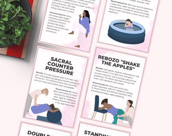 46 Labor Positions Printable Flashcards, Childbirth Education Tool, Natural Birth, Rebozo Birth Positions, Birthing Ball Positions