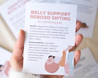 Labor Positions Flashcards, voor doula's, verloskundigen, zwangere vrouwen, prenten hypnobirthinglessen, bevalling en natuurlijke geboorte, prenatale lessen