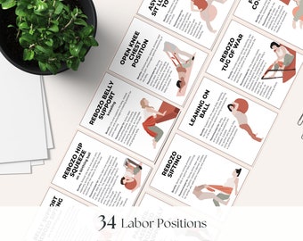 Printable Labor Positions Flashcards, Childbirth Education Tool, Natural Birth Cards, Rebozo Birth and Birthing Ball Positions