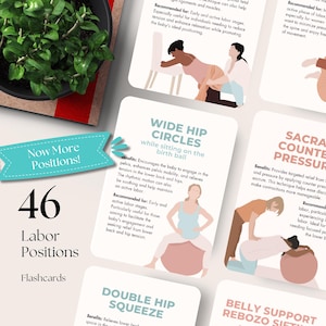 Labor Positions Flashcards, voor doula's, verloskundigen, zwangere vrouwen, prenten hypnobirthinglessen, bevalling en natuurlijke geboorte, prenatale lessen