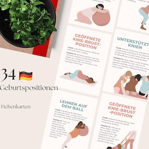 Ausdruckbare Karten mit Geburtspositionen, Hilfsmittel für die Geburtsvorbereitung, Natural Geburt, Rebozo, mit dem Geburtsball