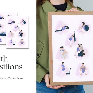 Posters imprimables sur les positions de naissance et d&#39;accouchement | Éducation à l&#39;accouchement | Positions de naissance | Cours d&#39;hypnose | Postes de travail