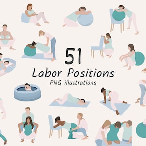 Posiciones de parto, PNG exclusivo para doulas, parteras, embarazadas, rebozo, pelota de parto e impresiones de clases de hipnoparto.
