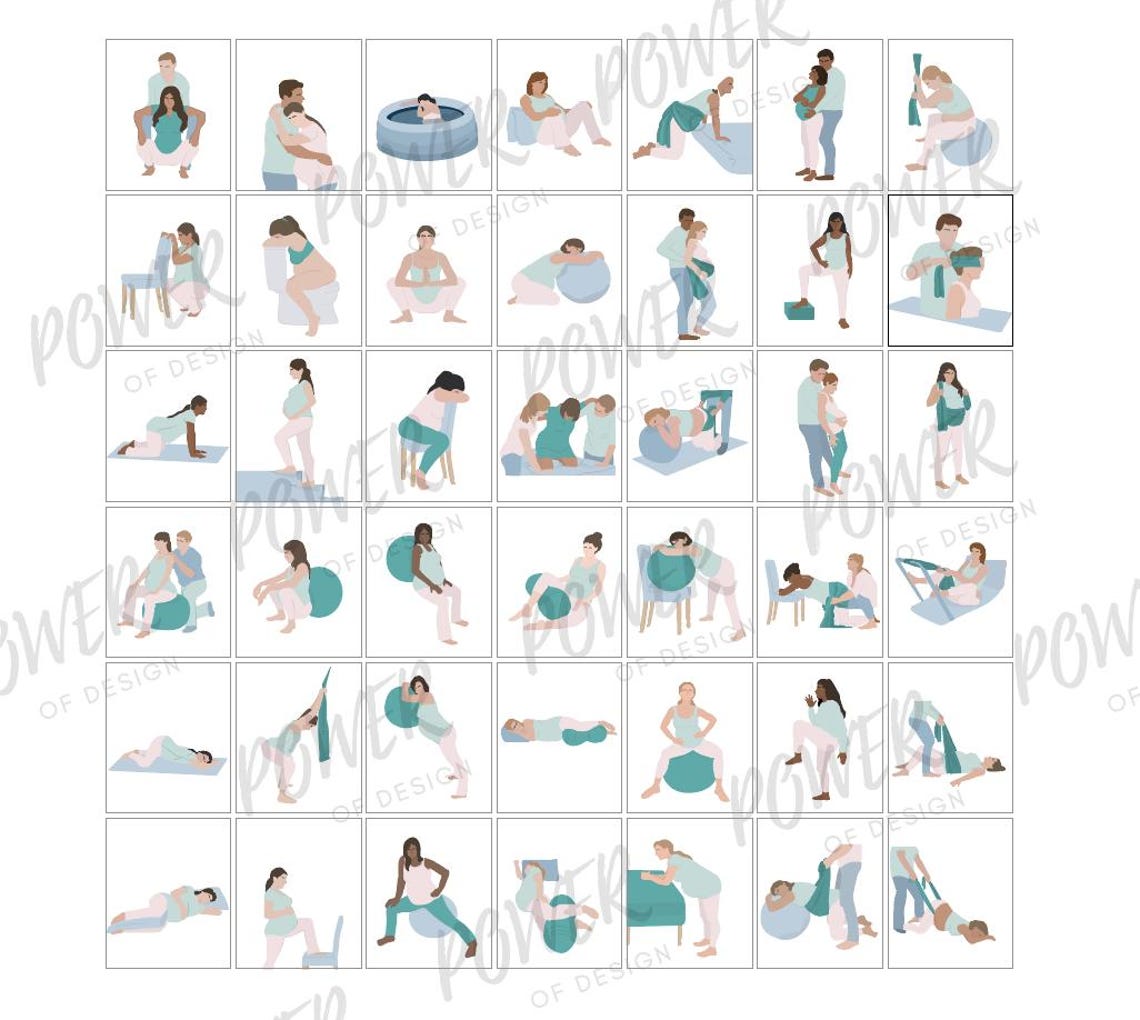 Normal Birthing Position Labor Positions, Vector Illustrations, Doula Ebook, Artwork for Natural ...