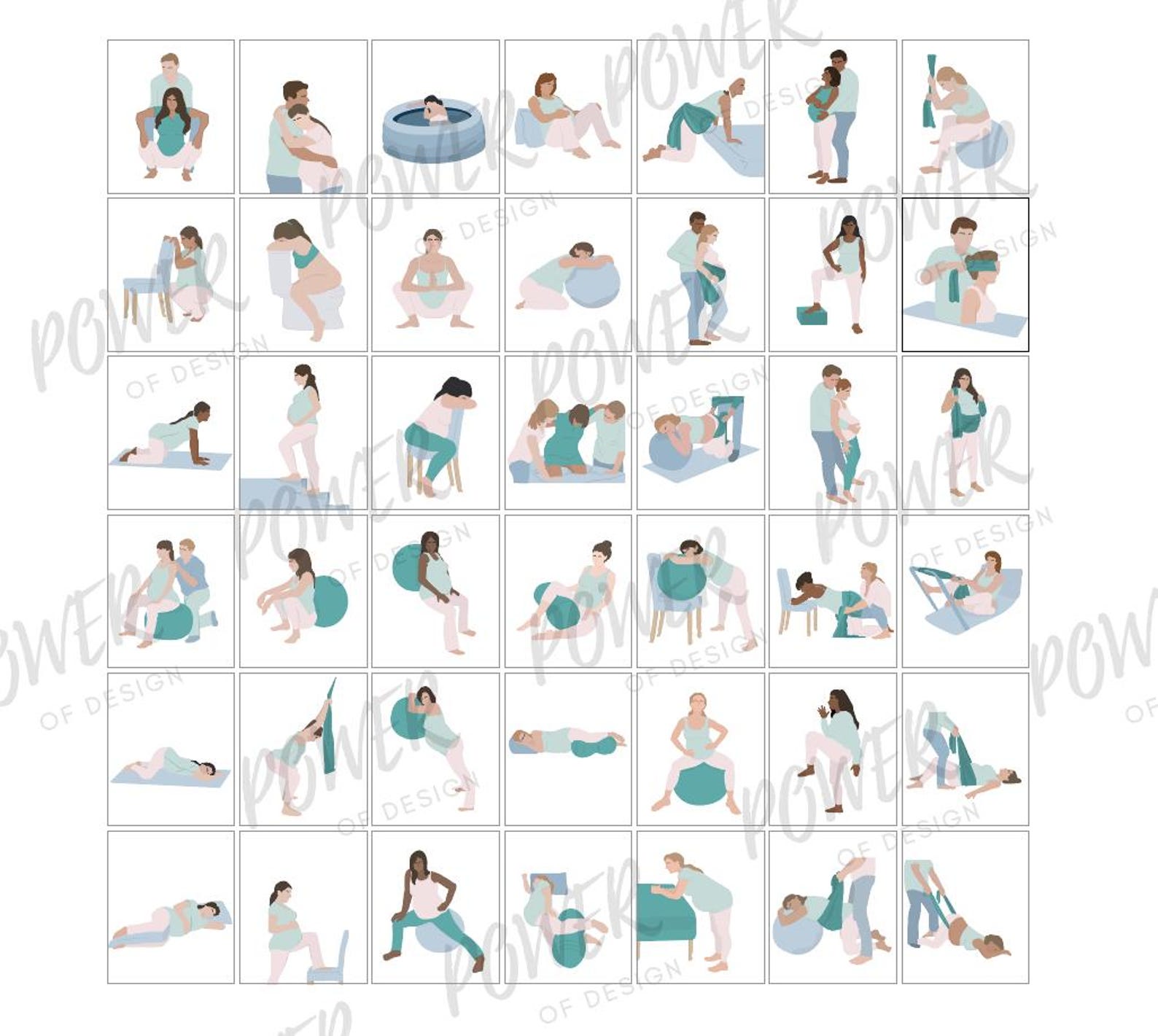 Labor Positions, Vector Illustrations, Doula Ebook, Artwork for Natural ...