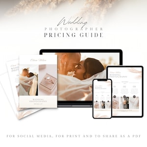 Modelo de guia de preços para fotógrafo de casamento, mídia social para fotógrafo de casamento, modelo de lista de preços, modelo de negócios para fotógrafo de casamento