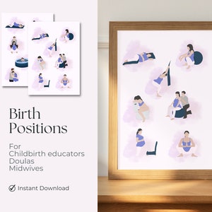 Birth and Delivery Positions Posters | Childbirth Education | Birth Positions | Labor Positions | Alternative Labor Positions Illustrations