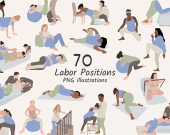 Arbeids- en bevallingsposities, unieke png-fordoulas, verloskundigen, zwangere dames, rebozo, geboortebal, prints Hypnobirthing-lessen