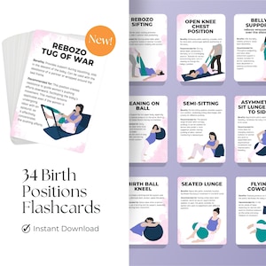 Cartes flash imprimables sur les postes de travail | Outil éducatif sur l'accouchement naturel | Postes de travail de Rebozo | Cartes Doulas | Cartes Naissance