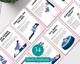 Labour/Labor Positions Printable Flashcards, Childbirth Education Tool for Doulas, Rebozo and Birthing Ball Positions, Natural Birth Props