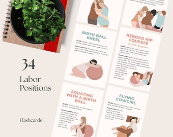Labour/Labor Positions Printable Flashcards, Natural Childbirth Education Tool, Natural Birth, RebozoBirth Positions, Birthing Ball Position