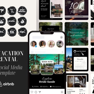 Lake House Cabin Airbnb Social Media Bundle | Social Media Templates for Airbnb VRBO Host | Instagram Posts and Stories for Vacation Rental
