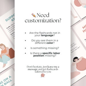 52 Flashcards voor arbeidsposities, voor doula's, verloskundigen, zwangere dames, prenten van hypnobirthinglessen, kaarten met natuurlijke geboorteposities, prenataal afbeelding 10