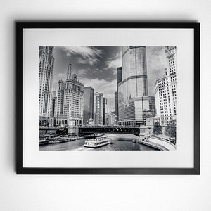 Chicago River, Chicago Bridge, Trump Tower Chicago, Illinois - Chicago Fotografie, Wandkunst Chicago Kunstdruck, schwarzweiß