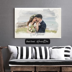 Personalized Wedding Portrait, Custom Couple Photo Painting, Anniversary Gift, Watercolor Canvas Wall Decor