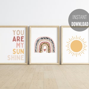 You Are My Sunshine Gender Neutral Nursery Wall Art Safari Nursery Décor Boys and Girl nursery Jungle animal art Giraffe Stars Clouds Prints