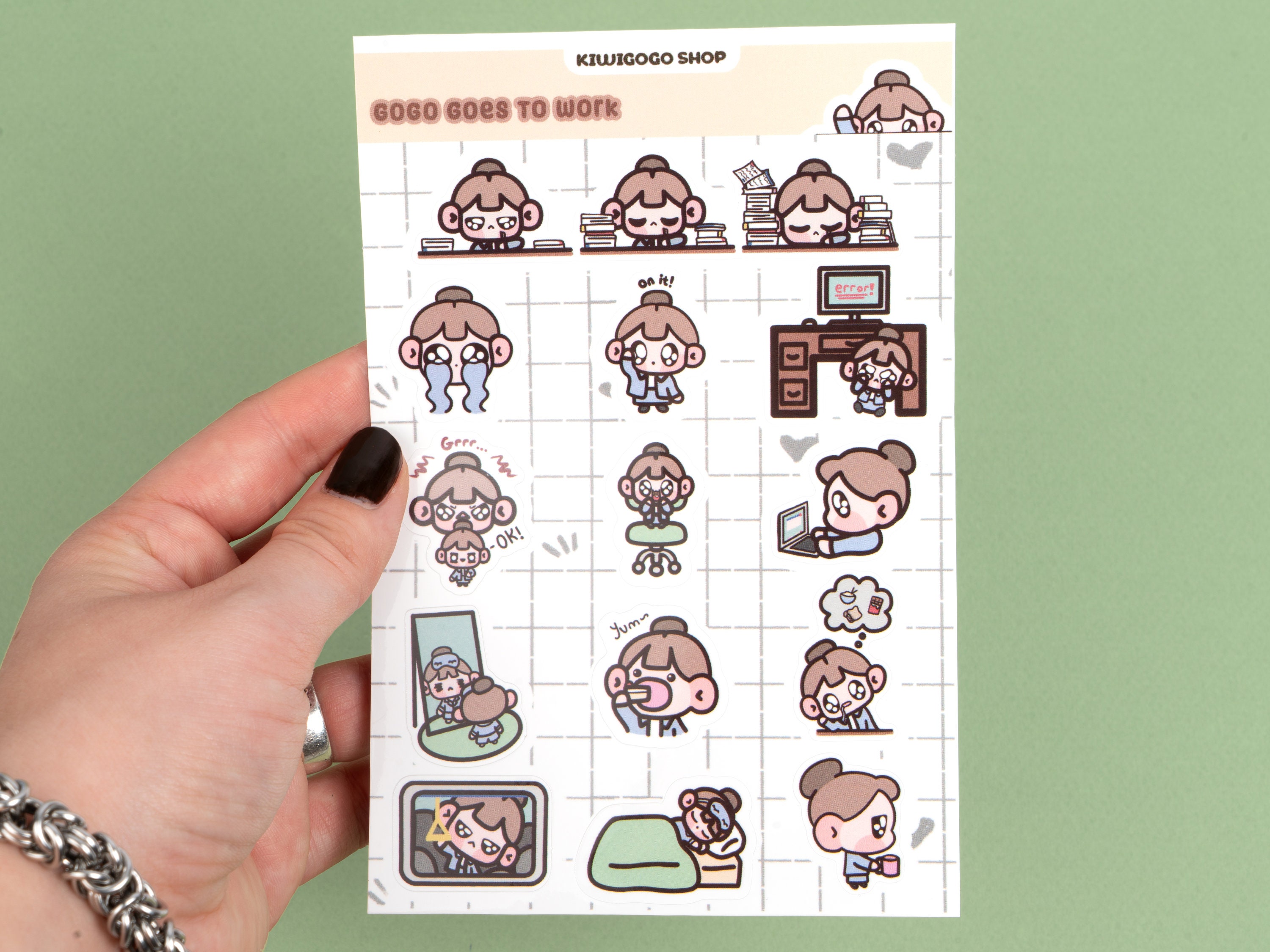 Cute Chibi Office Girl Glossy Paper Sticker Sheet | Cartoon Art Digital ...