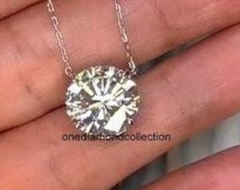 Attractive Claw Set 12 MM Round Cut Moissanite Diamond Pendant, Solitaire Simple Everyday Wear Large Diamond Necklace, 925 Silver Sterling