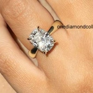 Solitaire 2.50 CT Elongated Cushion Cut Moissanite Diamond Ring | Claw Prong Set Ring | Pinched Shank Ring | 10k Yellow Gold Engagement Ring