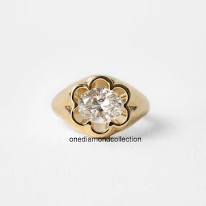 Est-West 2.50 CT Oval Cut Moissanite Diamond Band |  Framed With A Unique Petal Bezel Setting And A Chunky Domed Band | 10k Yellow Gold Ring