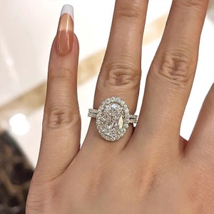Unique Oval Cut Insert Wedding Ring Set, 10k White Gold Ring, 3.00 Oval Cut Moissanite Diamond Ring Set, Open Shank Halo Beautiful Ring image 3