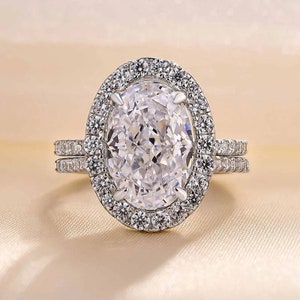 Unique Oval Cut Insert Wedding Ring Set, 10k White Gold Ring, 3.00 Oval Cut Moissanite Diamond Ring Set, Open Shank Halo Beautiful Ring image 7