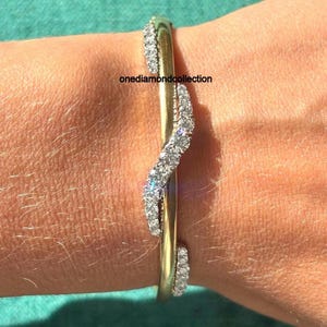 Gold Diamond Wave Cuff Bracelet | Minimalist Open Bangle for Women