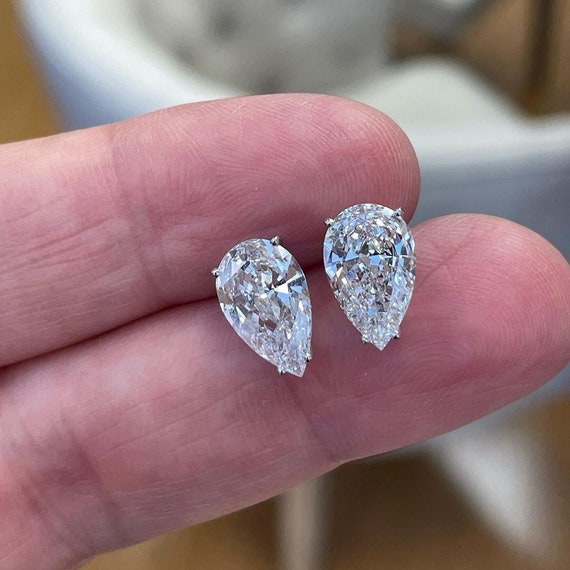 Screw Back Wedding Earrings, 13X9 mm Each Stone Pear Cut Moissanite Diamond  Stud Earrings, Screw back Wedding Earrings, Tear Drop Earrings