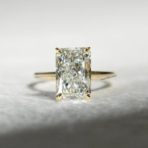 Solitaire 6.06 CT Radiant Cut Moissanite Diamond Ring | Tulip Prong Set Ring | Straight Shank Ring | 14k Yellow Gold Engagement Ring For Her