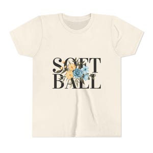 Softball Flowers Youth T-Shirt - Cute Sports Floral Tee, Kids Softball Shirt, Girls Softball Gift, Children&#39;s Athletic Top, Youth Softball