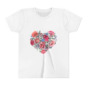 Heart Softball Youth T-Shirt, Softball Lover Gift, Kids Softball Shirt, Sports Fan Tee, Softball Team Apparel