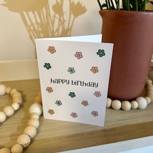 Printable birthday card, instant digital download, print at home, retro birthday card, flower birthday card, minimal birthday card, simple