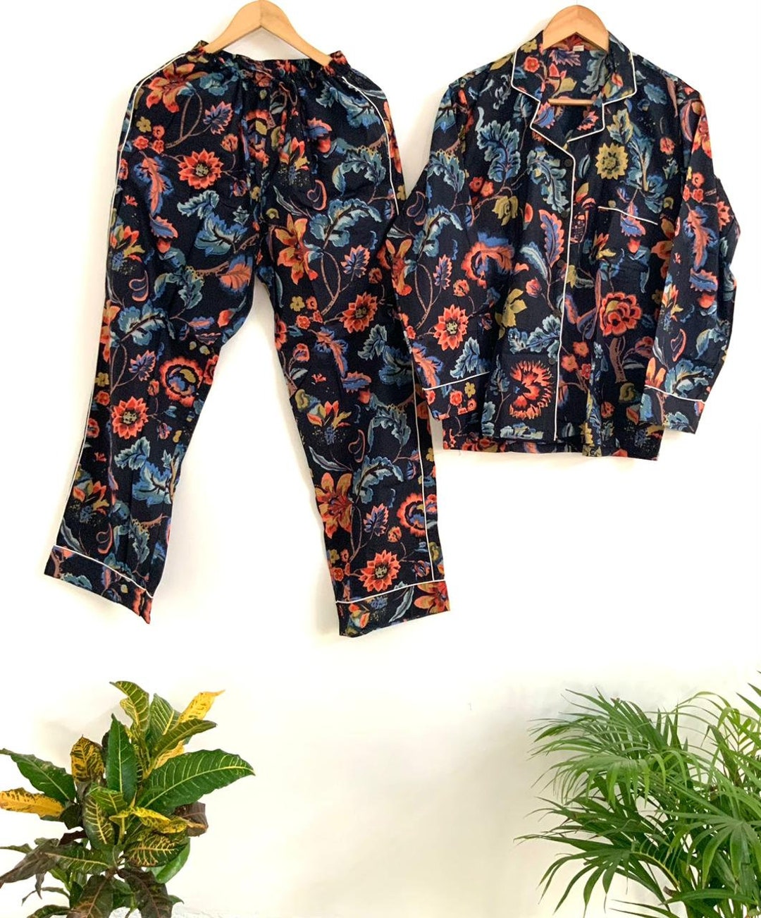 Multi Floral Unisex 100% Pure Cotton Pyjamas Set,block Printed Pyjamas ...