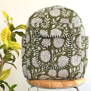 Sac à dos matelassé en coton fait main floral vert olive, sac pour iPad, sac de voyage, sac à dos boho indien, cartable, usages quotidiens ou parfait pour cadeau