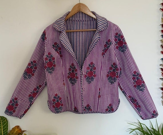 Purple Floral Collared 100 Cotton Handmade Reversible Quilted Short Jacket coat women Wear New Style Coat partywear OR Gift for Her Etsy Canada