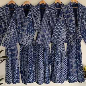 Blue Indigo Long Hand Made Kantha/Robe,100% Cotton Bath Robe,Indian Hand Made Kantha,Cotton Kimono,Traditional Robe,Quilted Kimono,