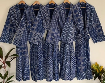 Blue Indigo Long Hand Made Kantha/Robe,100% Cotton Bath Robe,Indian Hand Made Kantha,Cotton Kimono,Traditional Robe,Quilted Kimono,