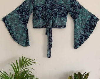 Green shaded Fancy Silk Crop Top,Tie Dye Crop Top, New Style Top.